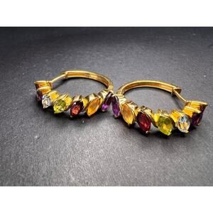 NEW multi gemstone hoop earrings in vermeil gold over sterling silver